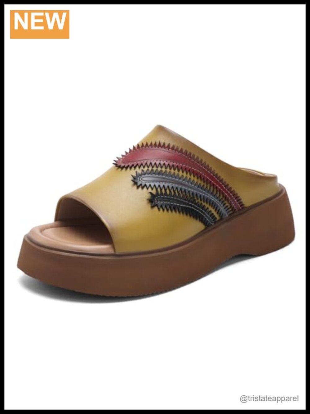 Cowhide Leather Platform Mule Open Toe Slip-On Clog Casual Everyday Shoe